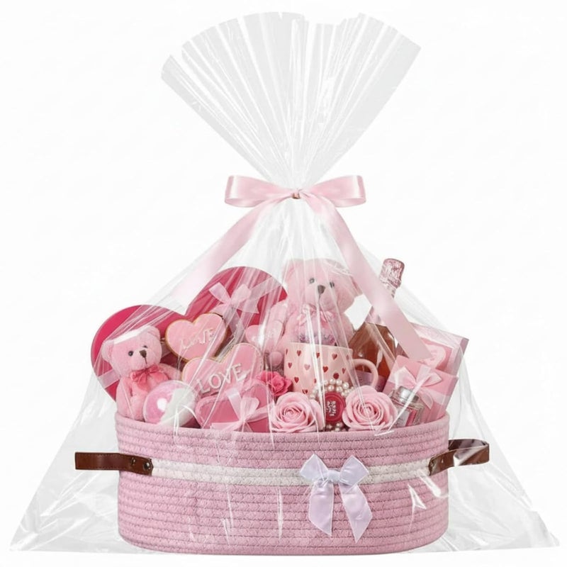 Colingmill Valentine's Day Baskets for Gifts Empty Set Large Gift Baskets Empty with Handles and Wrapping Set Storage 14"x 10"x 5.5" Decorative Chest Box for Presents Wedding Baby Shower(Pink) - Image 1